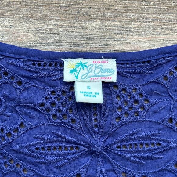 J Crew Tunic Beach Cover Up in Blue Eyelet Ruffle Tassel Lace Embroidered - Picture 5 of 6